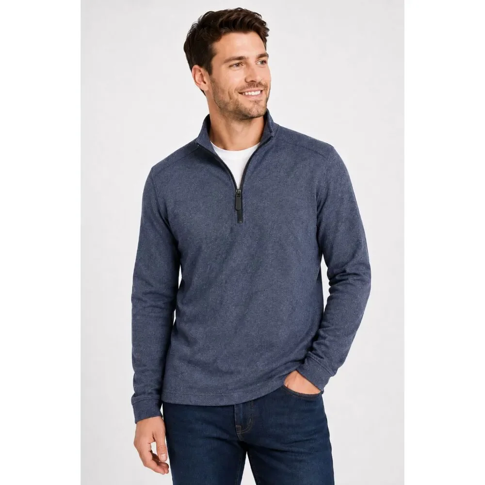 NWT North End Men’s Spirit Textured Quarter Zip Pullover Navy Heather S